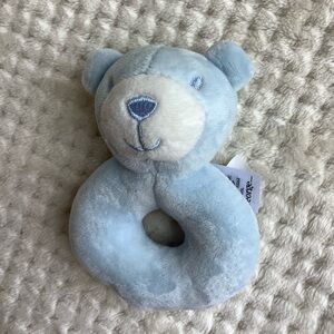 George Plush Blue Bear Rattle Stuffed Animal Toy Embroidered Eyes Nose Mouth